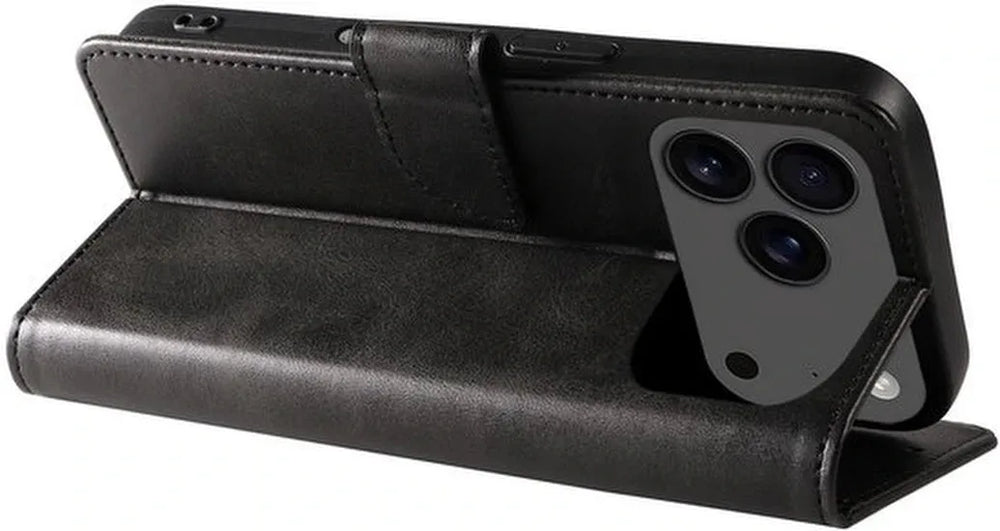 iPhone 17 Pro Max Hoesjes – Luxe PU Kalfsleer Wallet – Pasjeshouder – Magneetsluiting – Zwart-Ilumina Benelux