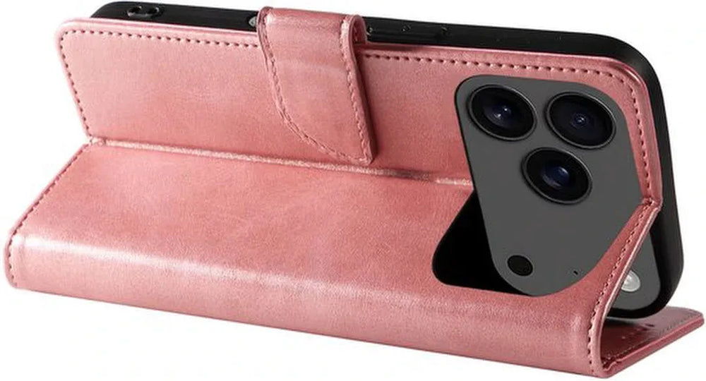iPhone 17 Pro Max Hoesjes – Bookcase Wallet Case – PU Kalfsleer – Pasjeshouder – Roségoud-Ilumina Benelux