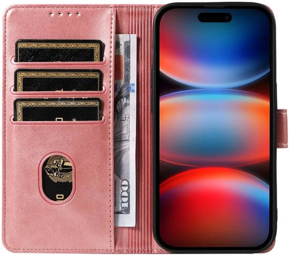 iPhone 17 Pro Max Hoesjes – Bookcase Wallet Case – PU Kalfsleer – Pasjeshouder – Roségoud-Ilumina Benelux