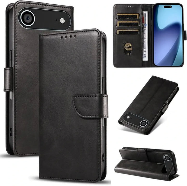 iPhone 17 Air Hoesjes – Luxe PU Kalfsleer Wallet – Pasjeshouder – Magneetsluiting – Zwart-Ilumina Benelux