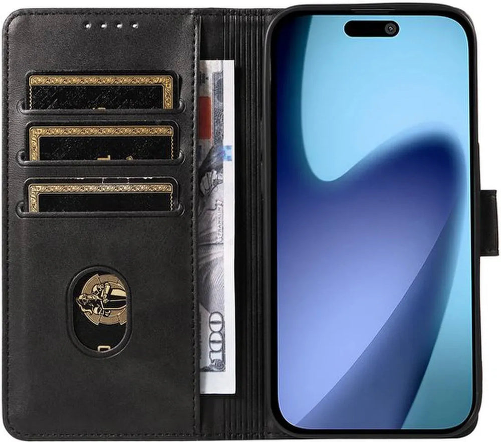 iPhone 17 Air Hoesjes – Luxe PU Kalfsleer Wallet – Pasjeshouder – Magneetsluiting – Zwart-Ilumina Benelux