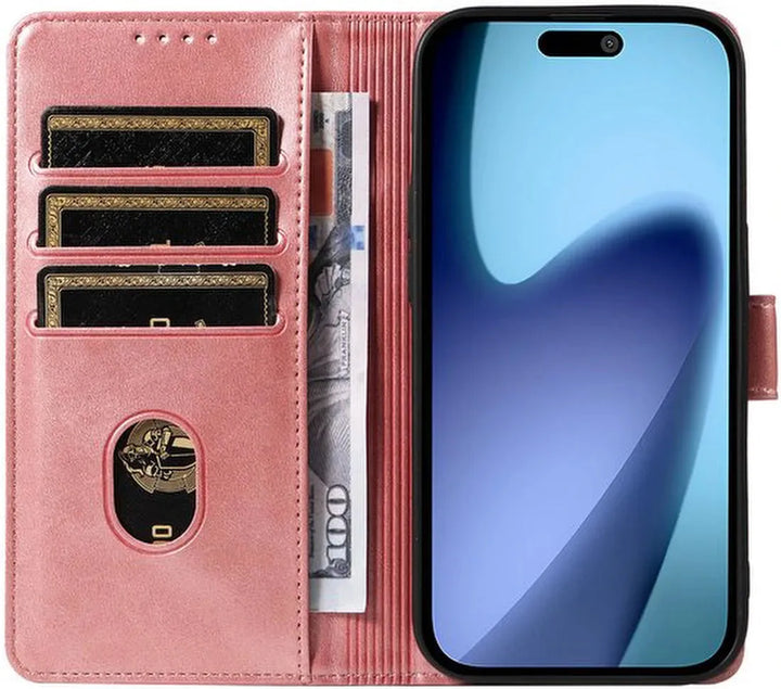 iPhone 17 Air Hoesjes – Luxe PU Kalfsleer Wallet – Portemonnee Hoes – Pasjeshouder – Roségoud-Ilumina Benelux