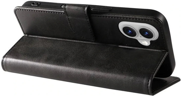 iPhone 16 Hoesjes – Luxe PU Kalfsleer Wallet – Magneetsluiting – Pasjeshouder – Zwart-Ilumina Benelux