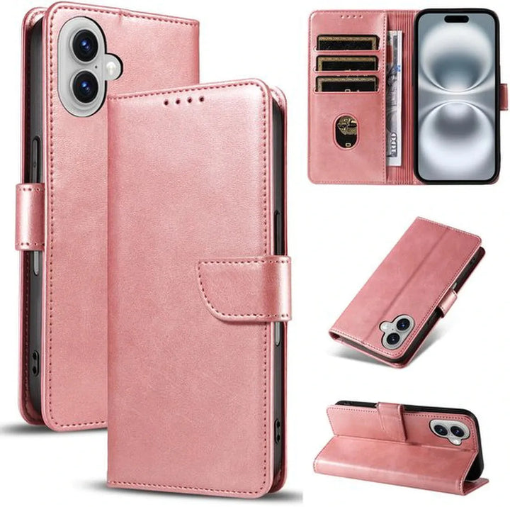 iPhone 16 Hoesjes – Luxe PU Kalfsleer Wallet – Portemonnee Hoes – Magneetsluiting – Roségoud-Ilumina Benelux