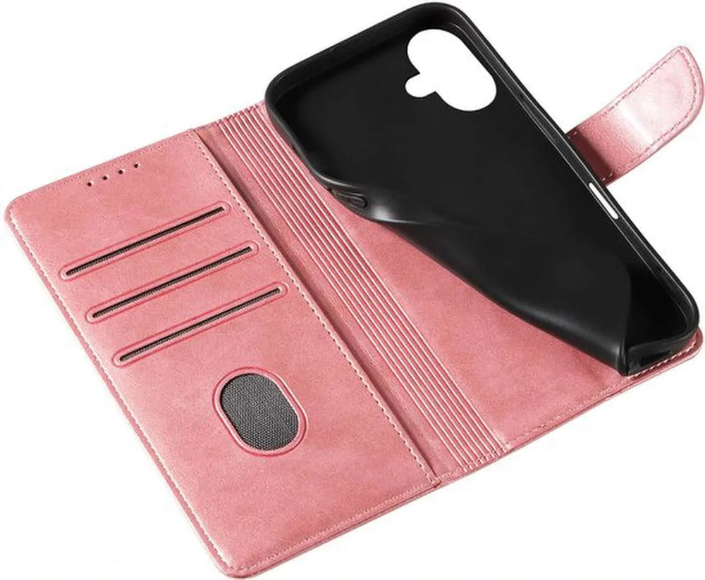 iPhone 16 Hoesjes – Luxe PU Kalfsleer Wallet – Portemonnee Hoes – Magneetsluiting – Roségoud-Ilumina Benelux