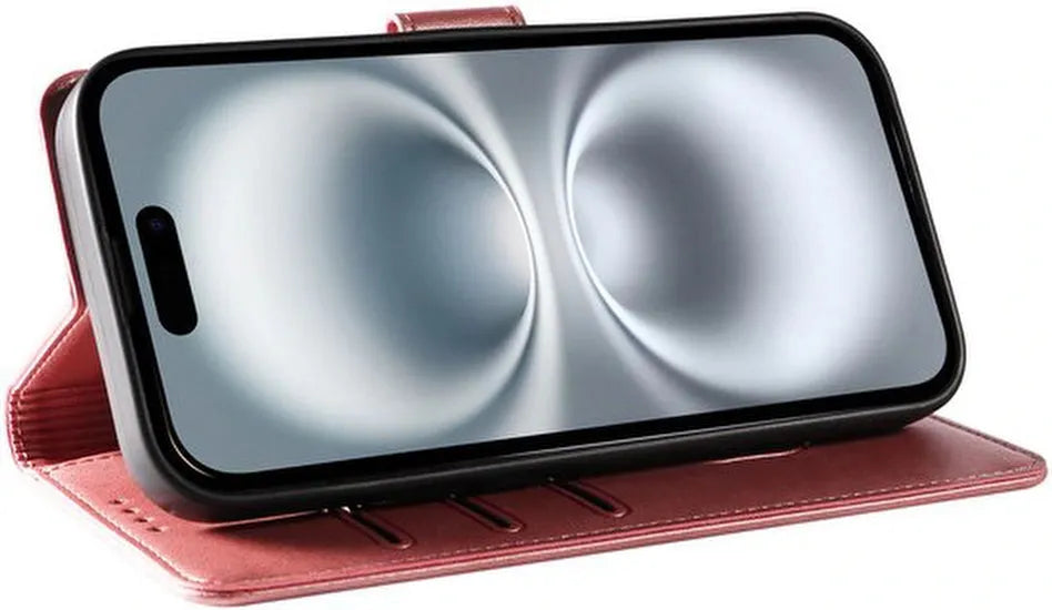 iPhone 16 Hoesjes – Luxe PU Kalfsleer Wallet – Portemonnee Hoes – Magneetsluiting – Roségoud-Ilumina Benelux