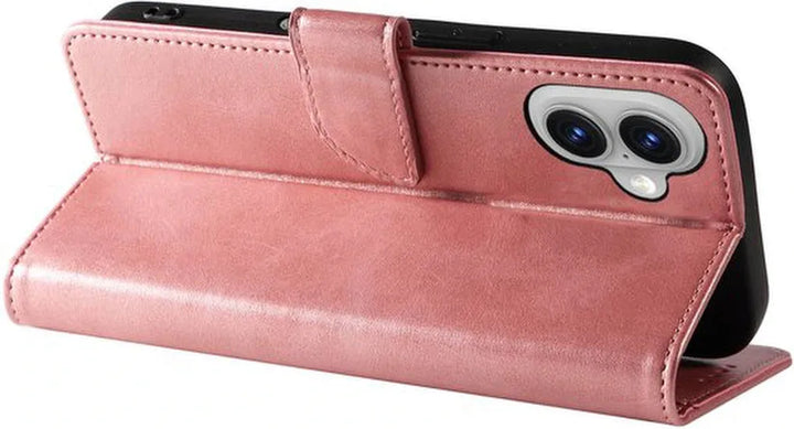 iPhone 16 Plus Hoesjes – Luxe PU Kalfsleer Wallet – Bookcase – Pasjeshouder – Roségoud-Ilumina Benelux