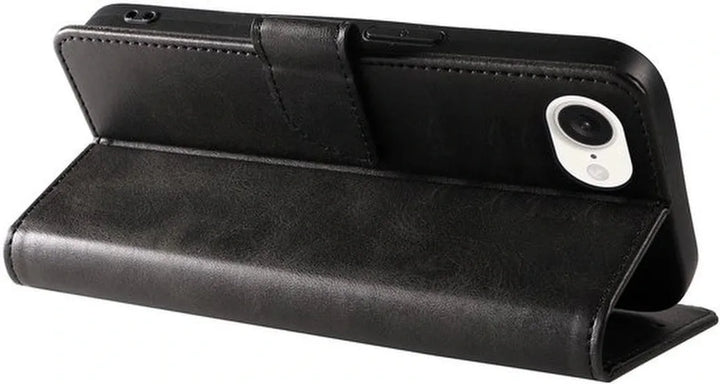 iPhone 16E Hoesjes – Luxe PU Kalfsleer Wallet – Portemonnee Hoes – Pasjeshouder – Zwart-Ilumina Benelux