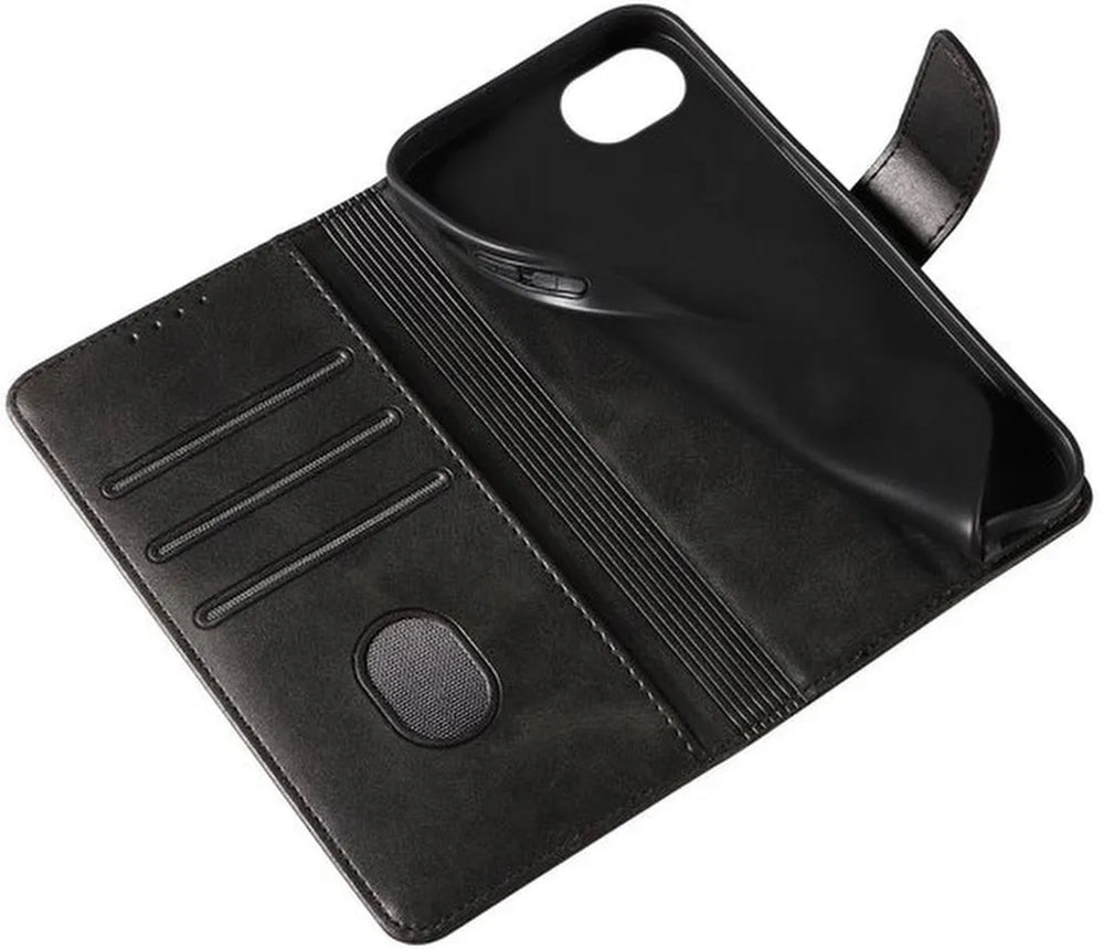 iPhone 16E Hoesjes – Luxe PU Kalfsleer Wallet – Portemonnee Hoes – Pasjeshouder – Zwart-Ilumina Benelux