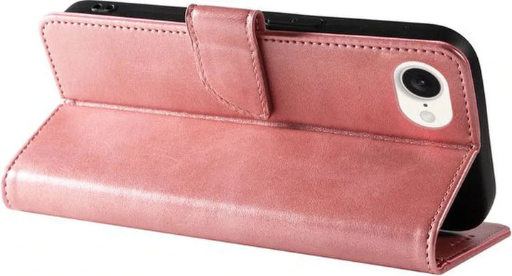 iPhone 16E Hoesjes – Luxe PU Kalfsleer Wallet – Magneetsluiting – Pasjeshouder – Roségoud-Ilumina Benelux