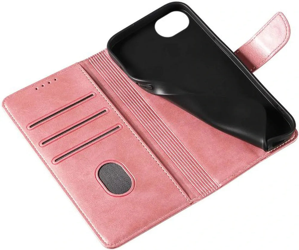 iPhone 16E Hoesjes – Luxe PU Kalfsleer Wallet – Magneetsluiting – Pasjeshouder – Roségoud-Ilumina Benelux