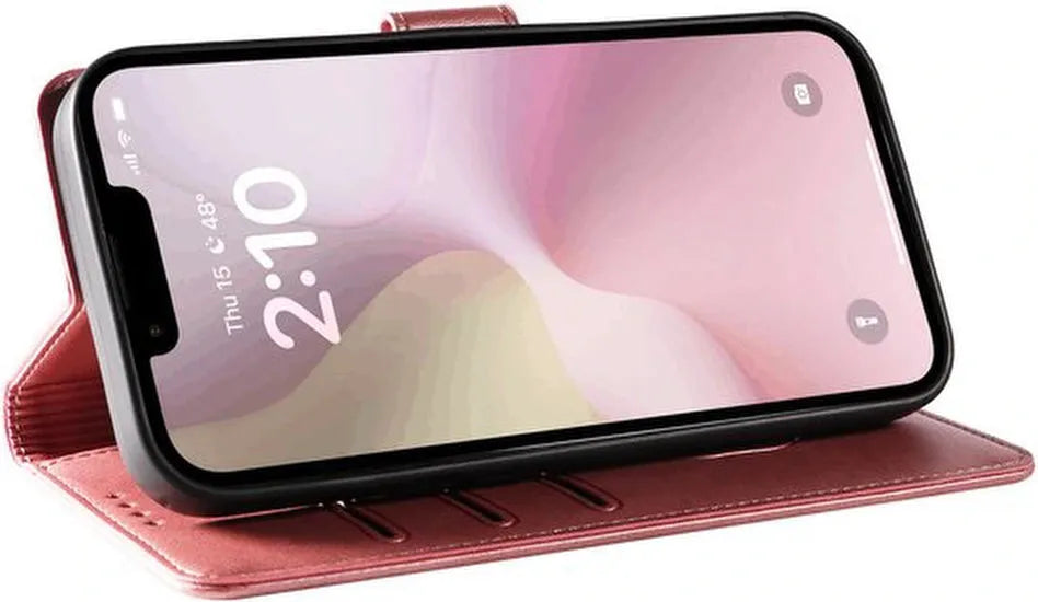 iPhone 16E Hoesjes – Luxe PU Kalfsleer Wallet – Magneetsluiting – Pasjeshouder – Roségoud-Ilumina Benelux