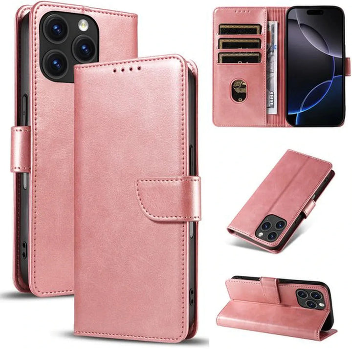 iPhone 15 Pro Max Hoesjes – Luxe PU Kalfsleer Wallet – Bookcase – Pasjeshouder – Roségoud-Ilumina Benelux