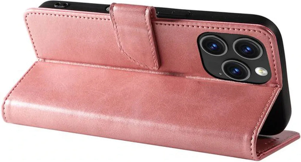 iPhone 15 Pro Max Hoesjes – Luxe PU Kalfsleer Wallet – Bookcase – Pasjeshouder – Roségoud-Ilumina Benelux