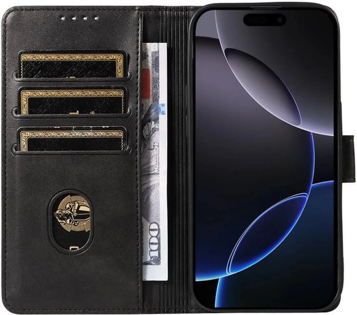 iPhone 15 Plus Hoesjes – Luxe PU Kalfsleer Wallet – Pasjeshouder – Magneetsluiting – Zwart-Ilumina Benelux