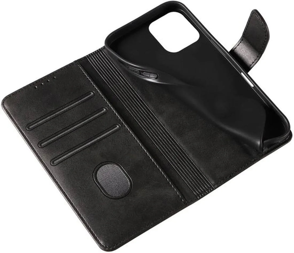 iPhone 15 Plus Hoesjes – Luxe PU Kalfsleer Wallet – Pasjeshouder – Magneetsluiting – Zwart-Ilumina Benelux