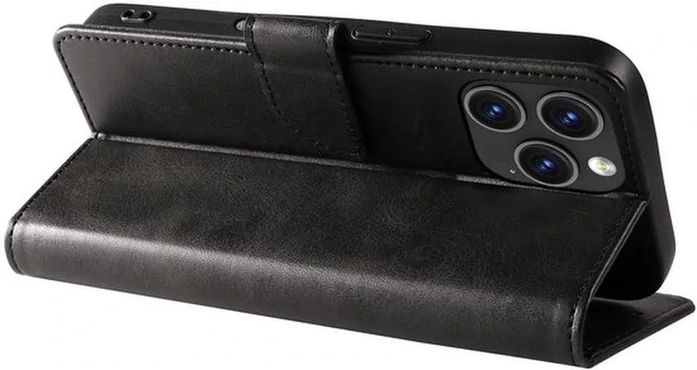 iPhone 15 Plus Hoesjes – Luxe PU Kalfsleer Wallet – Pasjeshouder – Magneetsluiting – Zwart-Ilumina Benelux