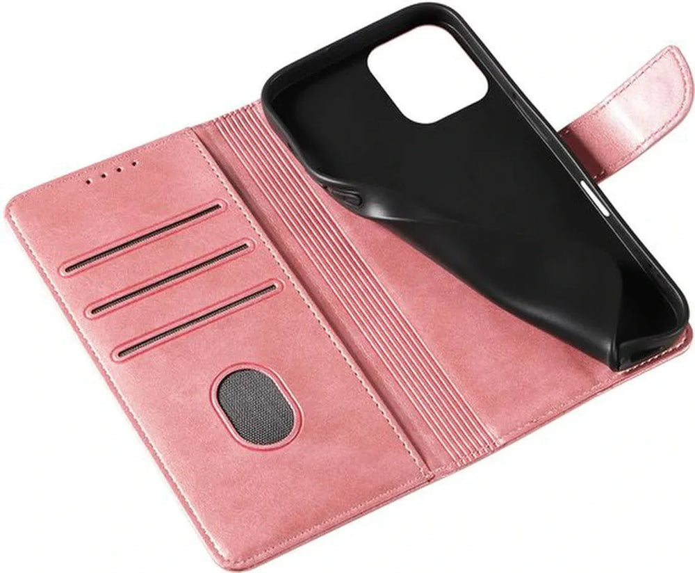 iPhone 15 Plus Hoesjes – Luxe PU Kalfsleer Wallet – Portemonnee Hoes – Pasjeshouder – Roségoud-Ilumina Benelux