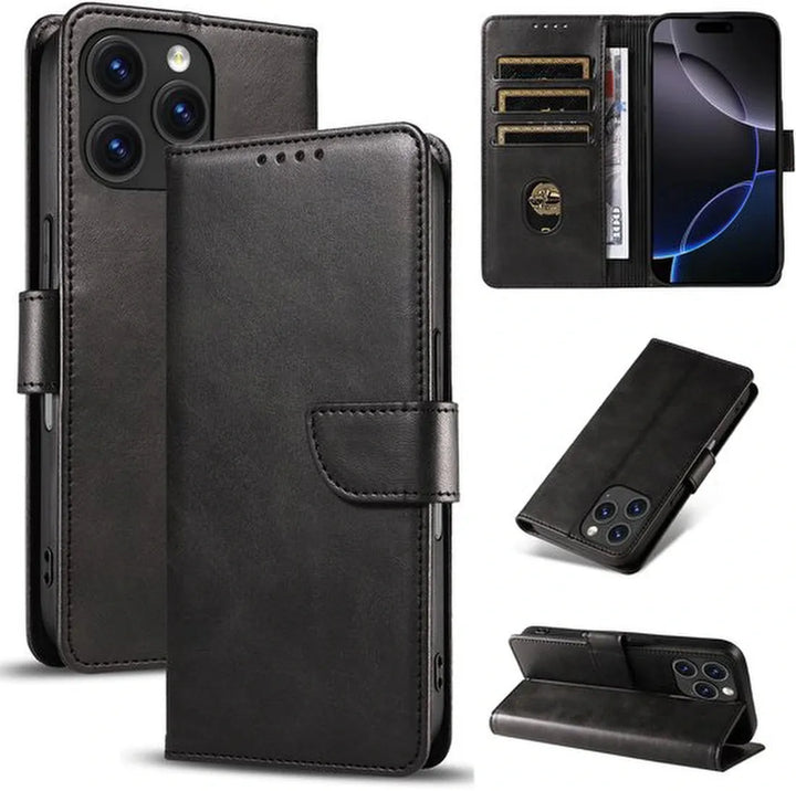 iPhone 15 Pro Max Hoesjes – Luxe PU Kalfsleer Wallet – Portemonneehoes – Magneetsluiting – Zwart-Ilumina Benelux