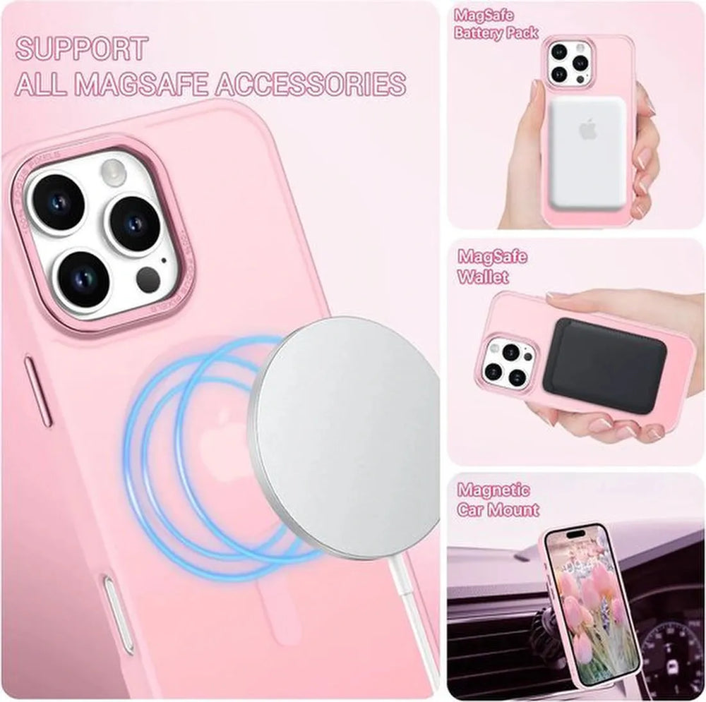 iPhone 17 Pro Max Hoesjes – MagSafe Backcover – Schokbestendig – Incl. 2x Screenprotector – Roze-Ilumina Benelux