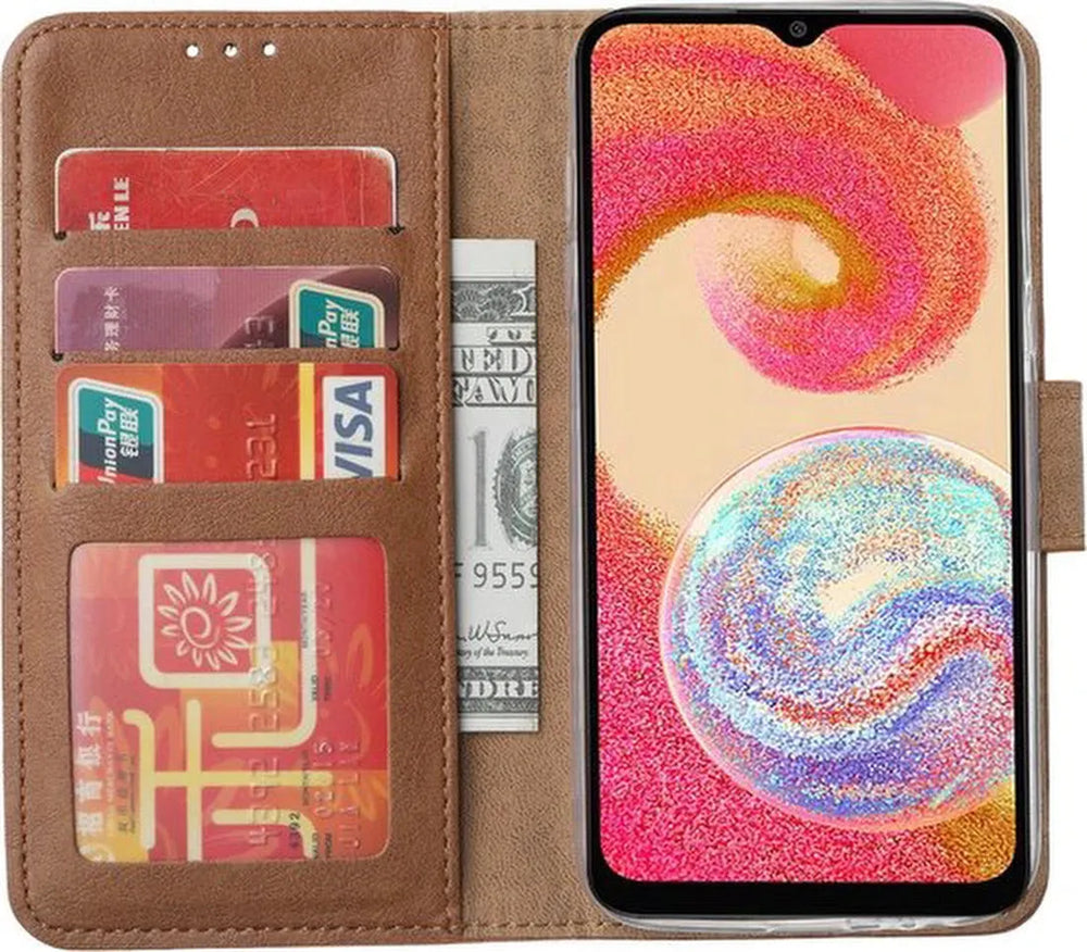 Samsung Galaxy A07 Hoesjes – Bookcase Portemonnee – 2x Gehard Glas Screenprotector – Magneetsluiting – Lichtbruin-Ilumina Benelux