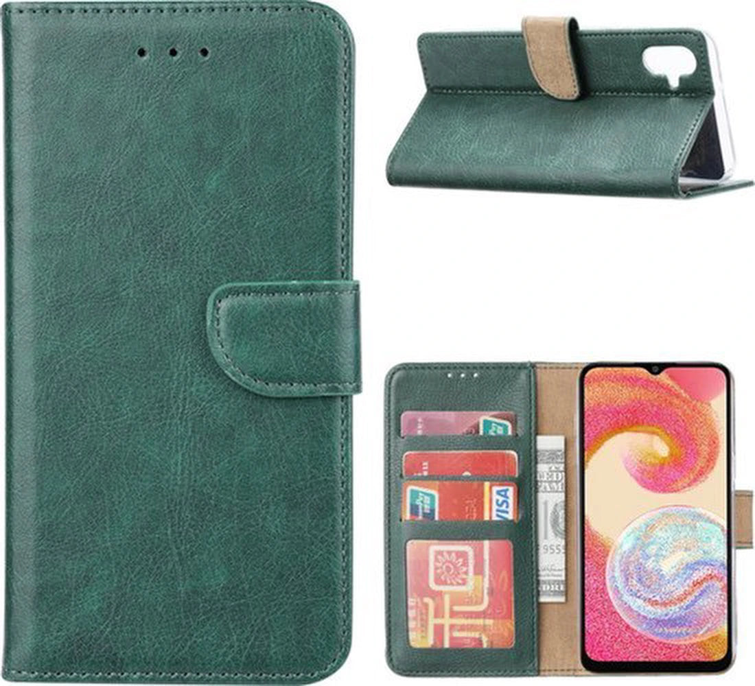 Samsung Galaxy A07 Hoesjes – Portemonnee Bookcase – Pasjeshouder – 3x Gehard Glas Screenprotector – Groen