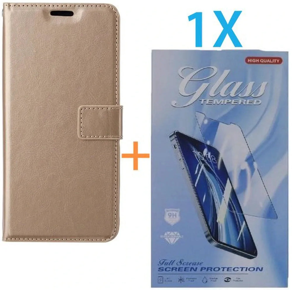 Samsung Galaxy Xcover 7 Hoesjes – Portemonnee Bookcase – Magneetsluiting – 1x Gehard Glas Screenprotector – Goud-Ilumina Benelux