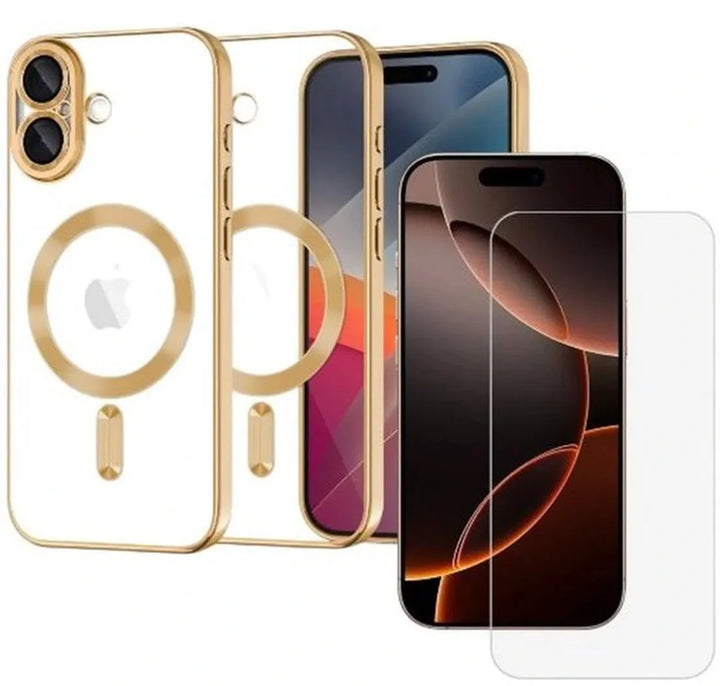 iPhone 17 Hoesjes – Backcover – MagSafe Compatibel – Camera Lens Protector + Screenprotector – Goud-Ilumina Benelux