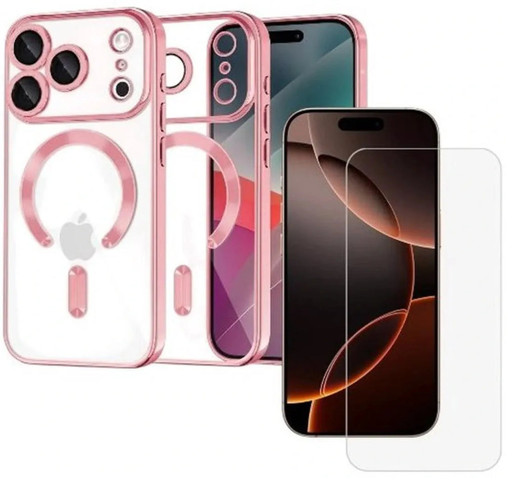 iPhone 17 Pro Max Hoesjes – Siliconen Backcover – MagSafe Compatibel – Camera Lens Protector + Screenprotector – Roze-Ilumina Benelux