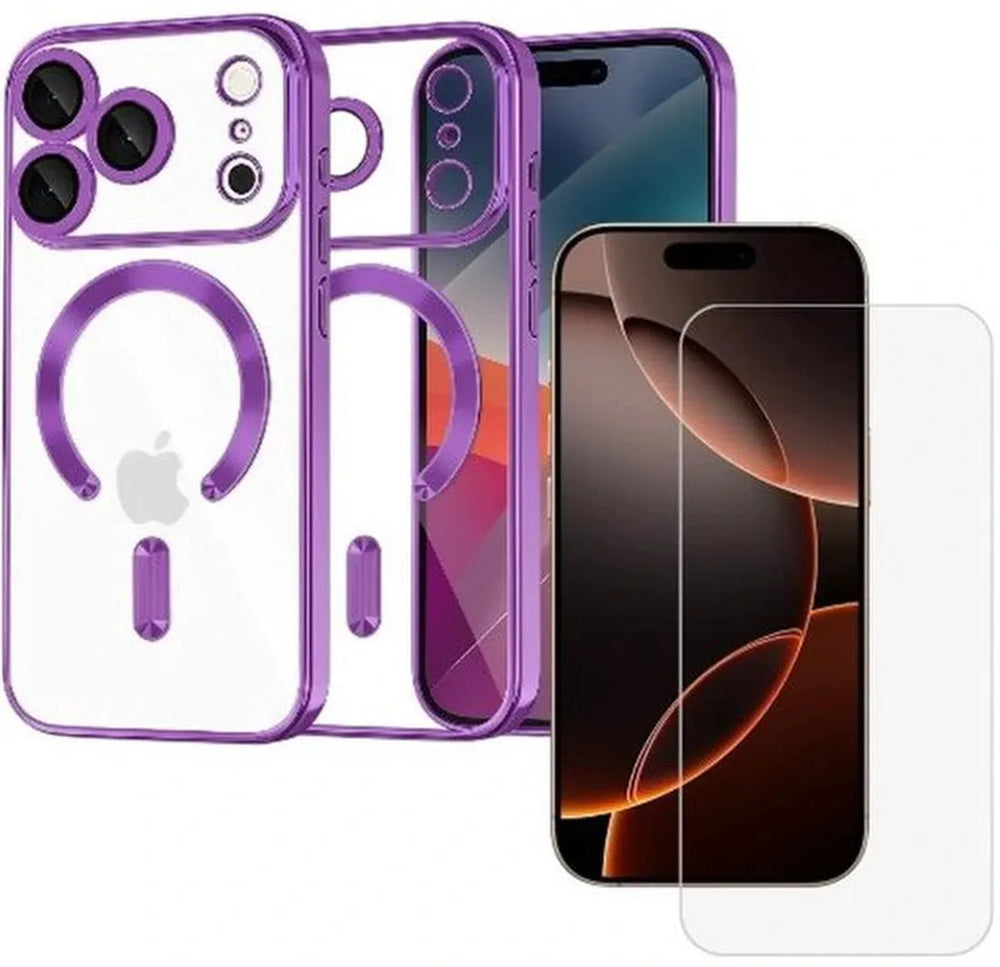 iPhone 17 Pro Max Hoesjes – Siliconen Backcover – MagSafe Compatibel – Camera Lens Protector + Screenprotector – Paars-Ilumina Benelux