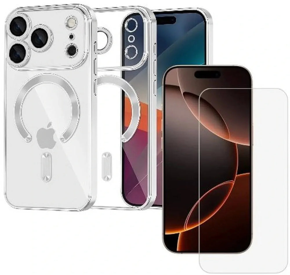 iPhone 17 Pro Max Hoesjes – Backcover – MagSafe Compatibel – Camera Lens Protector + Screenprotector – Zilver-Ilumina Benelux