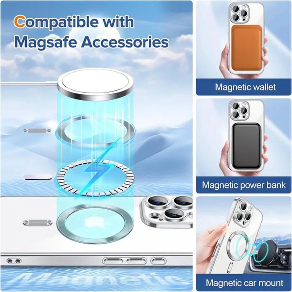 iPhone 17 Pro Max Hoesjes – Backcover – MagSafe Compatibel – Camera Lens Protector + Screenprotector – Zilver-Ilumina Benelux