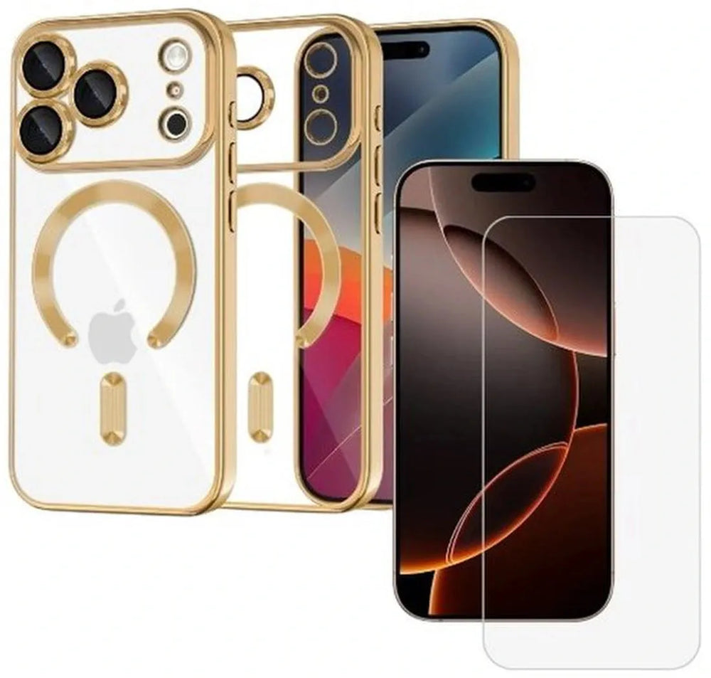 iPhone 17 Pro Max Hoesjes – Backcover – MagSafe Compatibel – Camera Lens Protector + Screenprotector – Goud-Ilumina Benelux