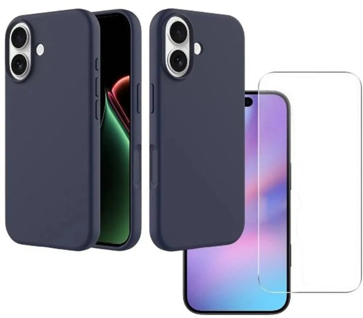 iPhone 17 Hoesjes – Liquid Siliconen Backcover – Soft Touch – Inclusief 2x Screenprotector – Middernachtblauw-Ilumina Benelux