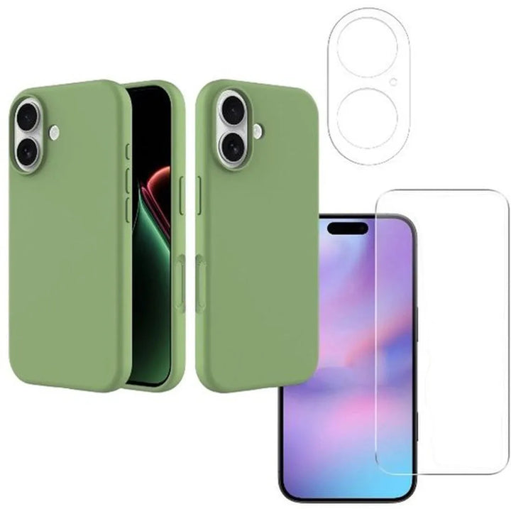 iPhone 17 Hoesjes – Liquid Siliconen Backcover – Soft Touch – Incl. Screenprotector & Camera Lens Protector – Groen-Ilumina Benelux