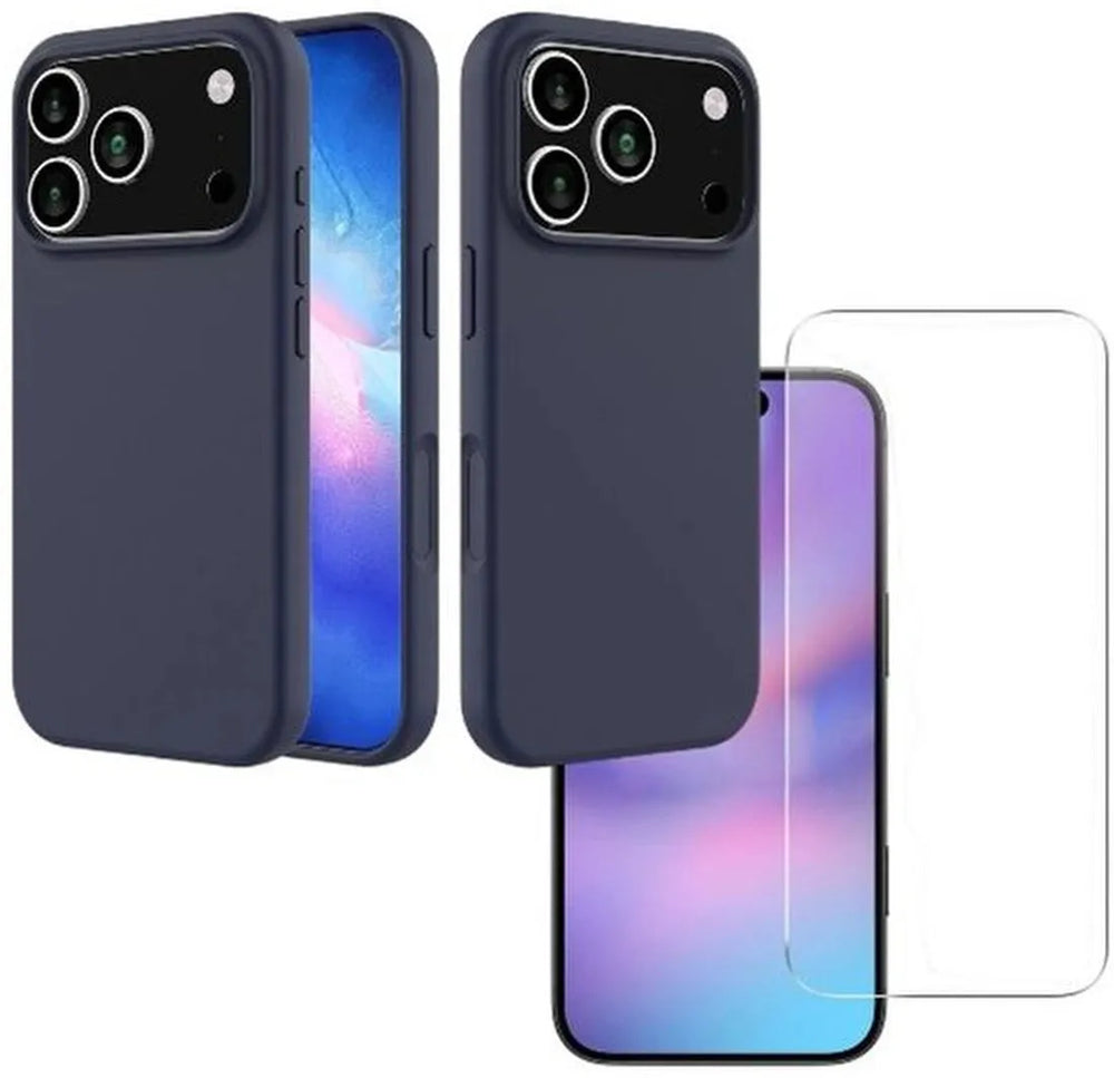 iPhone 17 Pro Max Hoesjes – Liquid Siliconen Backcover – Soft Touch – Inclusief 2x Screenprotector – Middernachtblauw-Ilumina Benelux