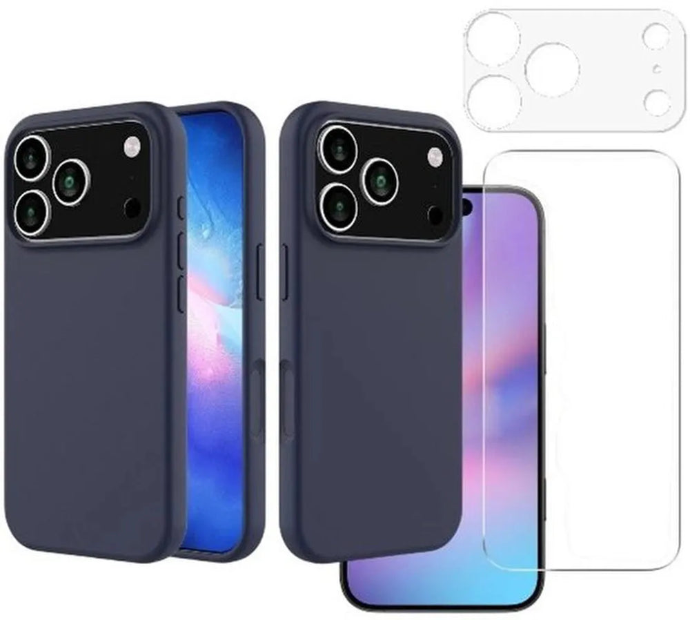 iPhone 17 Pro Max Hoesjes – Liquid Siliconen Backcover – Soft Touch – Incl. Screenprotector & Camera Lens Protector – Middernachtblauw-Ilumina Benelux