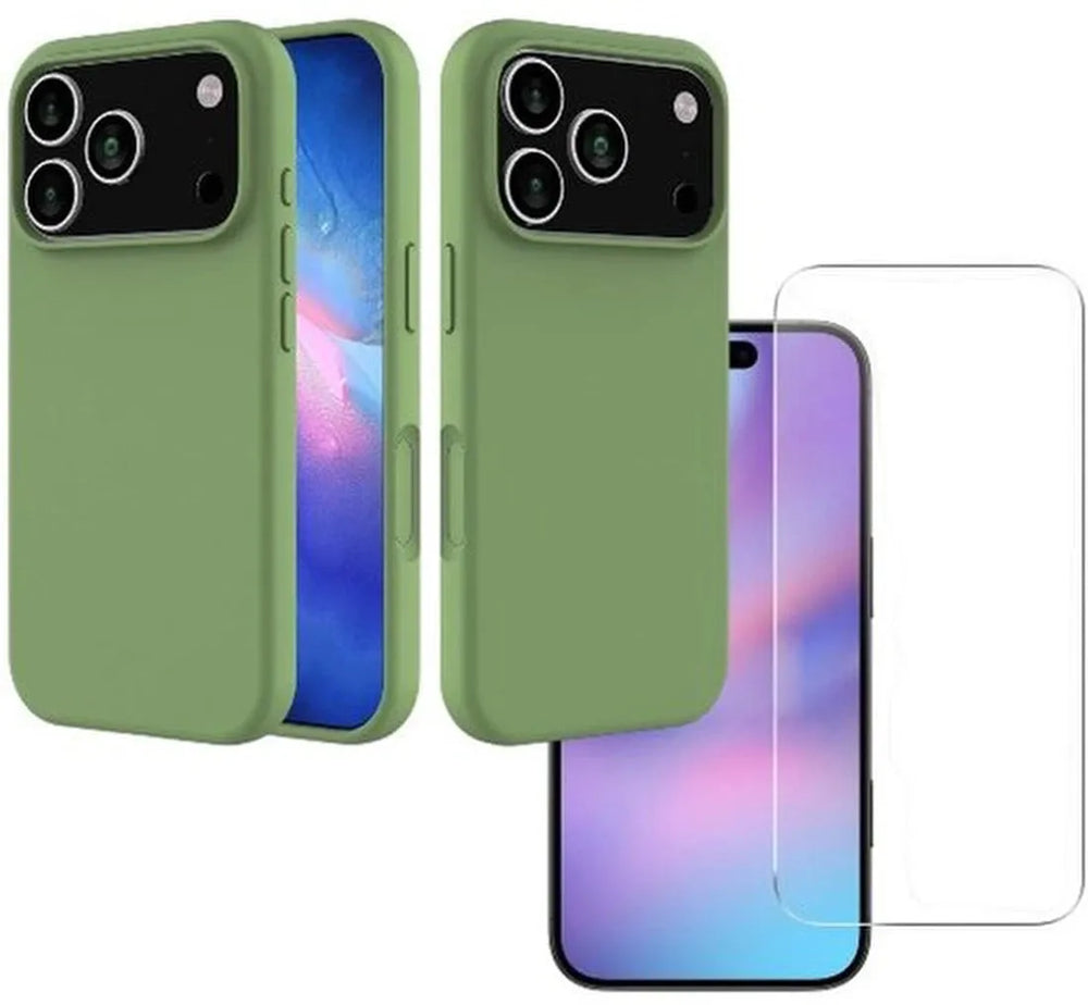 iPhone 17 Pro Max Hoesjes – Liquid Siliconen Backcover – Soft Touch – Incl. 2x Screenprotector – Groen-Ilumina Benelux