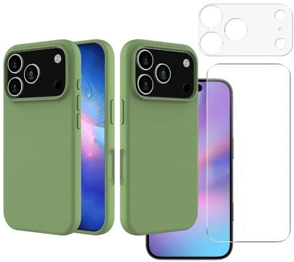 iPhone 17 Pro Max Hoesjes – Liquid Siliconen Backcover – Soft Touch – Incl. Screenprotector & Camera Lens Protector – Groen-Ilumina Benelux