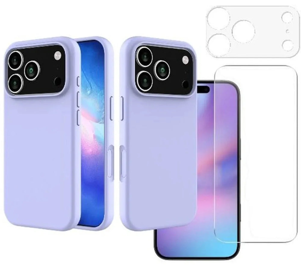 iPhone 17 Pro Max Hoesjes – Liquid Siliconen Backcover – Soft Touch – Incl. Screenprotector & Camera Lens Protector – Lila-Ilumina Benelux
