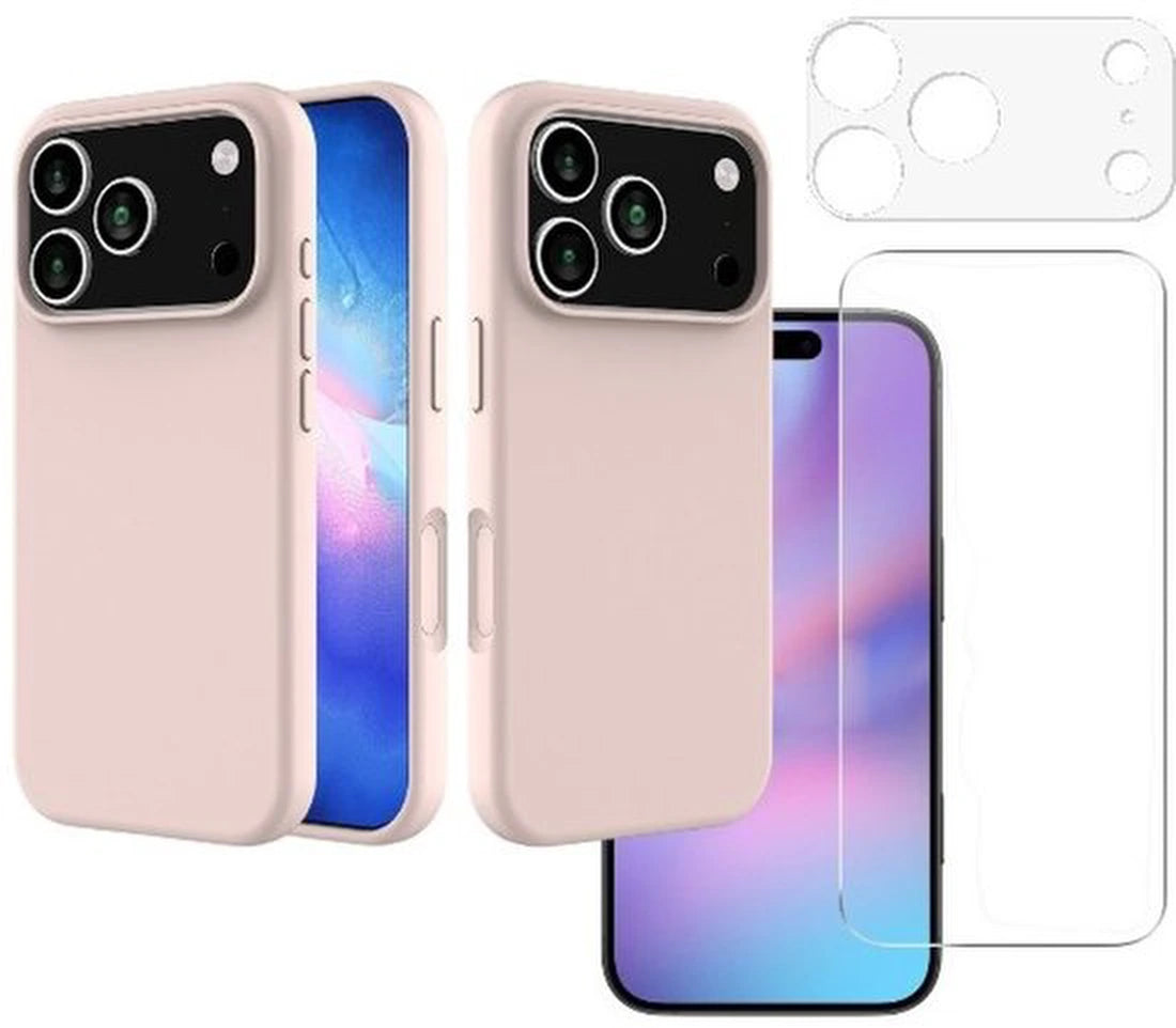 iPhone 17 Pro Max Hoesjes – Liquid Siliconen Backcover – Soft Touch – Inclusief Screenprotector & Camera Lens Protector – Roze