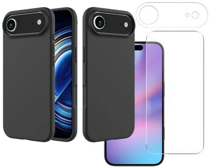iPhone Air Hoesjes – Liquid Silicone Backcover – Soft Case – Inclusief Screenprotector & Camera Lens Protector – Zwart-Ilumina Benelux