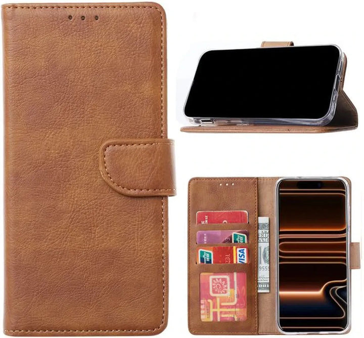 iPhone 16 Pro Max Hoesjes – Bookcase Portemonneehoes – Magneetsluiting – Lichtbruin-Ilumina Benelux