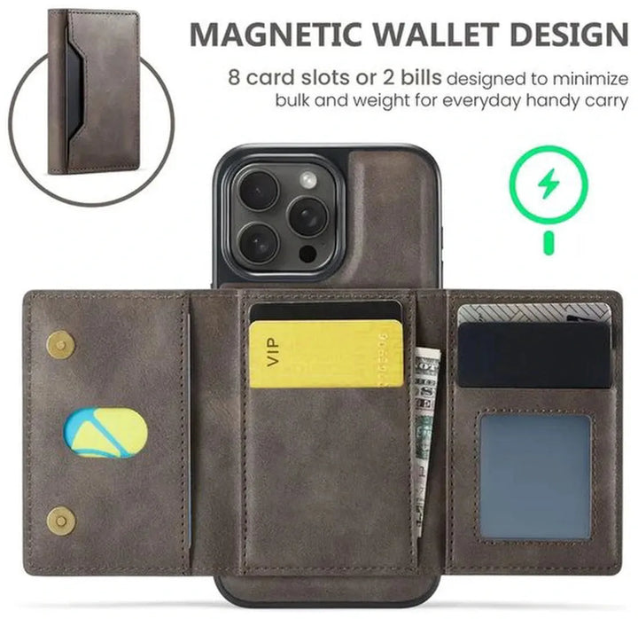iPhone 16 Pro Hoesjes – MagSafe Wallet Case – Pasjeshouder 8 Kaartvakken – RFID-bescherming – Bruin-Ilumina Benelux