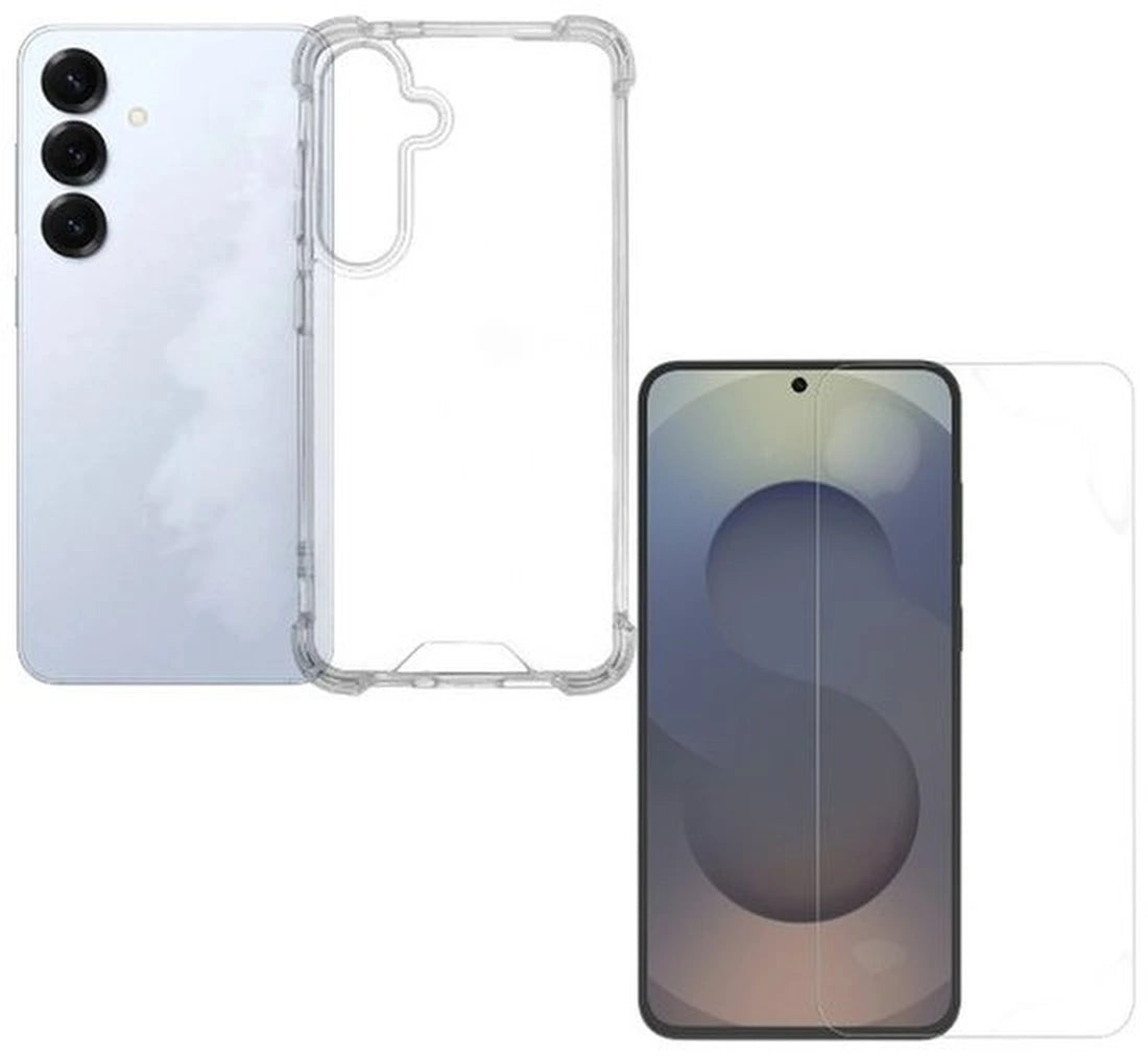 Anti -Shock Silicone hoesje Transparant met Screenprotector Glas 3x Geschikt voor: Samsung Galaxy S25 FE