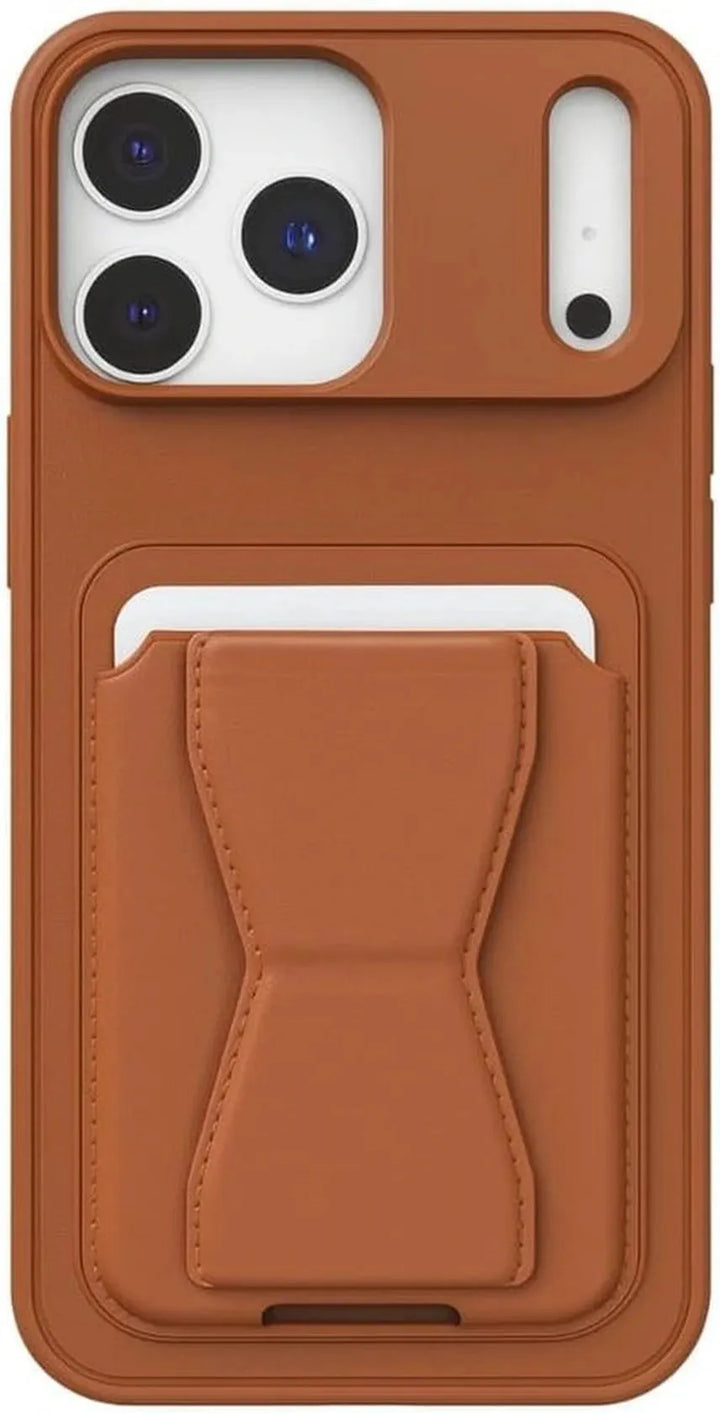iPhone 17 Pro Hoesjes – Schokbestendige Backcover – Kaarthouder – Ingebouwde Standaard – Bruin-Ilumina Benelux