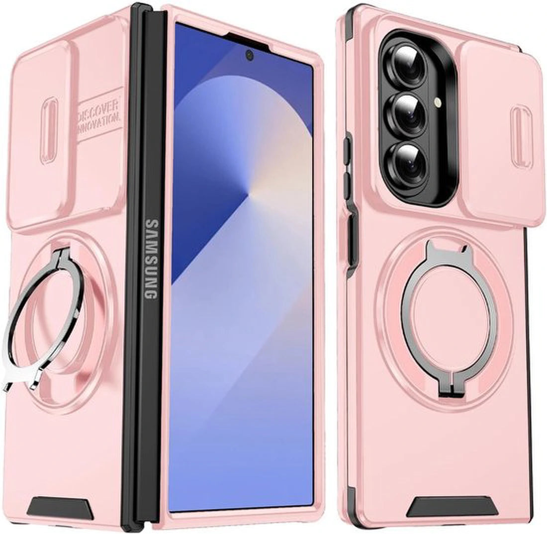 Samsung Galaxy Z Fold 7 Hoesjes – Hybrid Backcover met Ringstand – MagSafe Compatibel – Roze