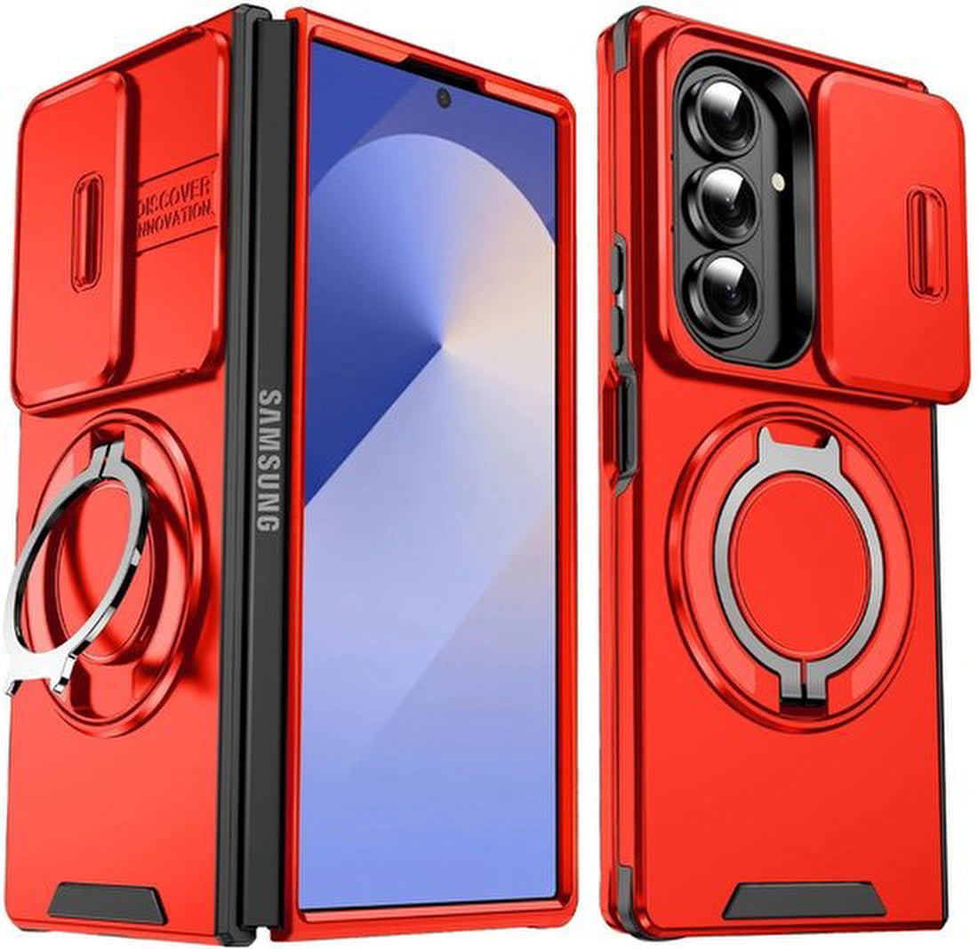 Samsung Galaxy Z Fold 7 Hoesjes – Armor Tough Hybrid Backcover – MagSafe Ringstandaard – Schokbestendig – Rood