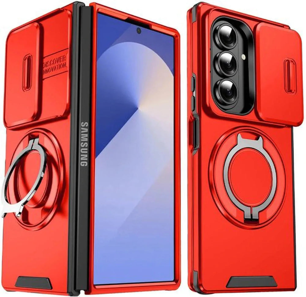 Samsung Galaxy Z Fold 7 Hoesjes – Armor Tough Hybrid Backcover – MagSafe Ringstandaard – Schokbestendig – Rood-Ilumina Benelux