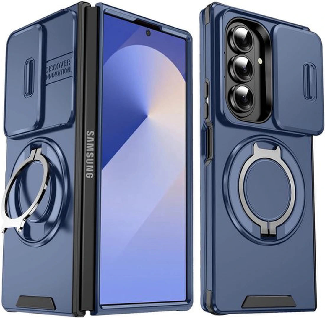 Samsung Galaxy Z Fold 7 Hoesjes – Hybrid Backcover met Ringstandaard – MagSafe Compatibel – Blauw